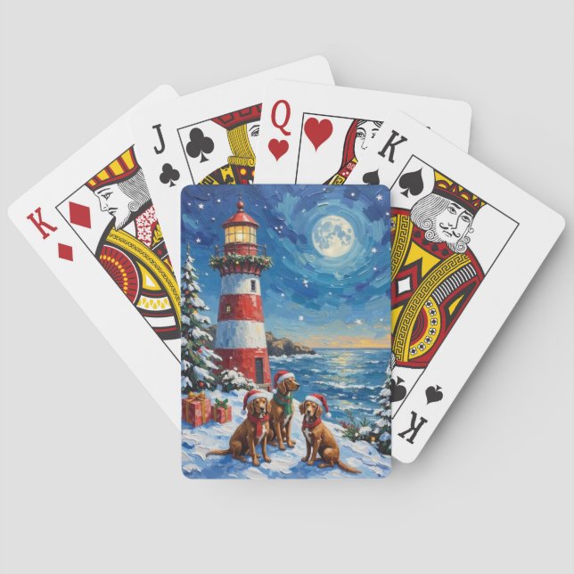 Vizsla Christmas Lighthouse Holiday Spielkarten (Rückseite)