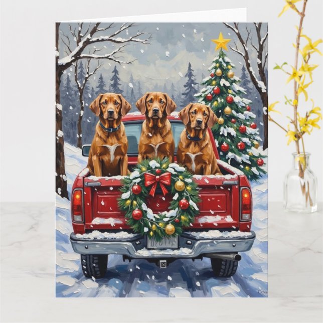 Vizsla Christmas Red Truck Holiday Karte (Gelbe Blume)
