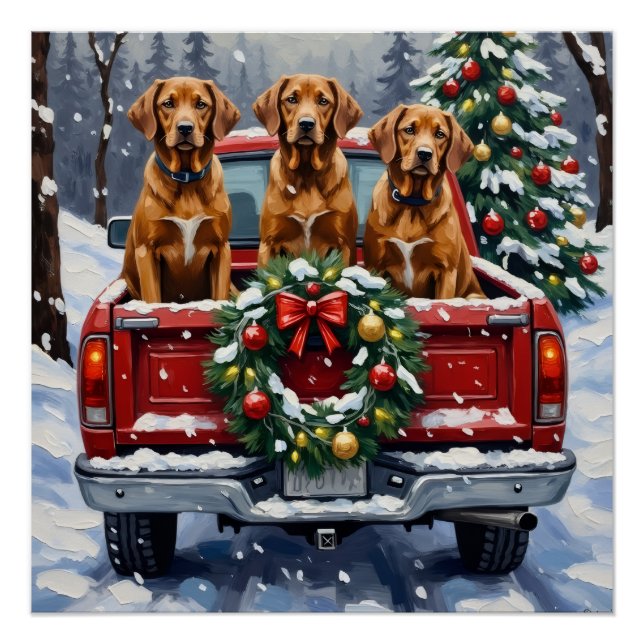 Vizsla Christmas Red Truck Holiday Poster (Vorderseite)