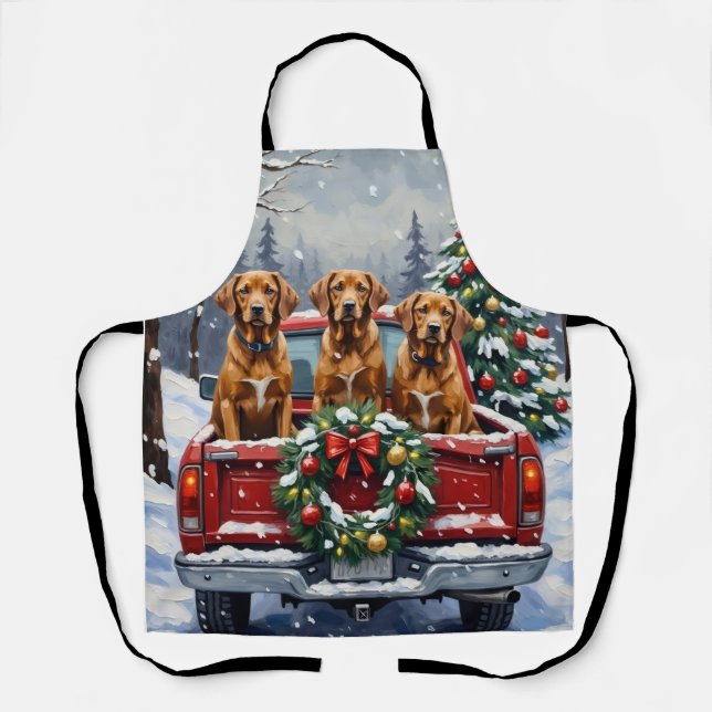Vizsla Christmas Red Truck Holiday Schürze (Vorderseite)