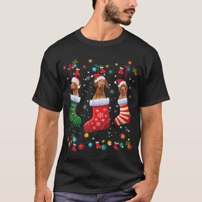 Vizsla Christmas Socks Funny Xmas Vizsla Dog Lover T-Shirt (Vorderseite)
