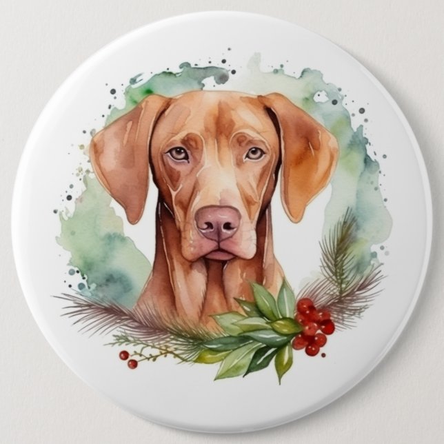 Vizsla Christmas Wreath Festivals Button (Vorderseite)