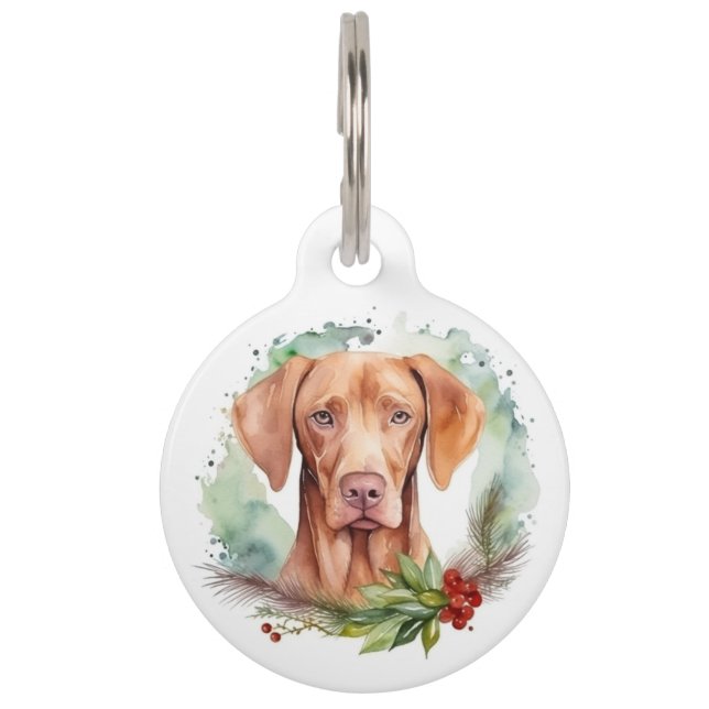 Vizsla Christmas Wreath Festivals Haustiermarke (Vorderseite)