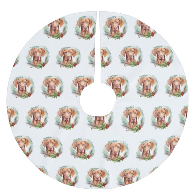 Vizsla Christmas Wreath Festivals Polyester Weihnachtsbaumdecke (Vorderseite)