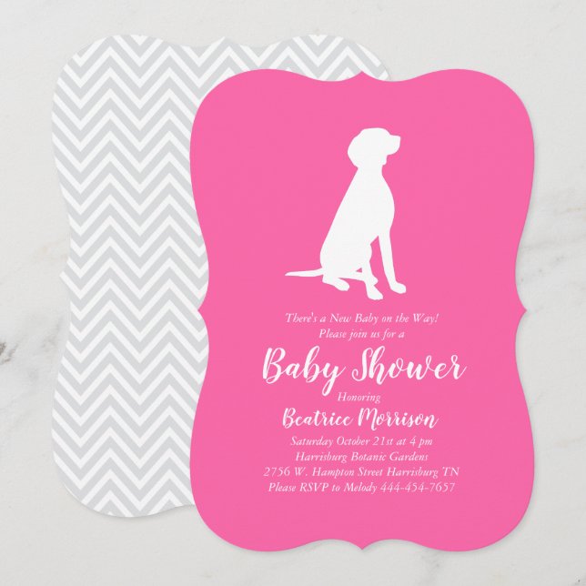 Vizsla Dog Babydusche Girl Pink Einladung (Vorne/Hinten)