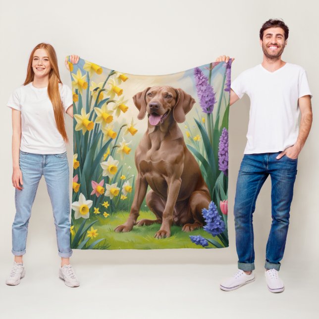 Vizsla Dog Frühlingsblumen Malerei Fleecedecke (Beispiel)