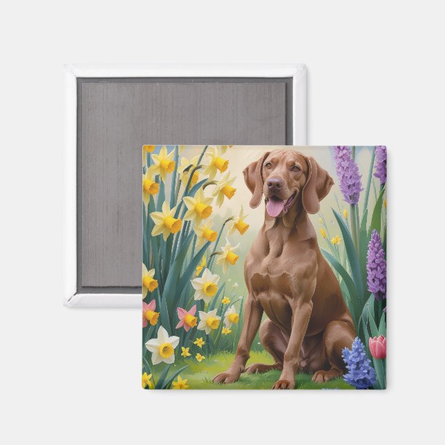 Vizsla Dog Frühlingsblumen Malerei Magnet (Vorderseite/Rückseite)