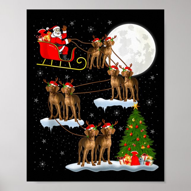 Vizsla Dog Santa Sleigh Flying Funny Magical Chris Poster (Vorne)