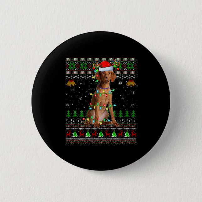 Vizsla Dog Ugly Christmas Sweaters Holiday Santa X Button (Vorderseite)