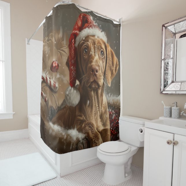 Vizsla Dog Weihnachtsfest Duschvorhang (Beispiel)