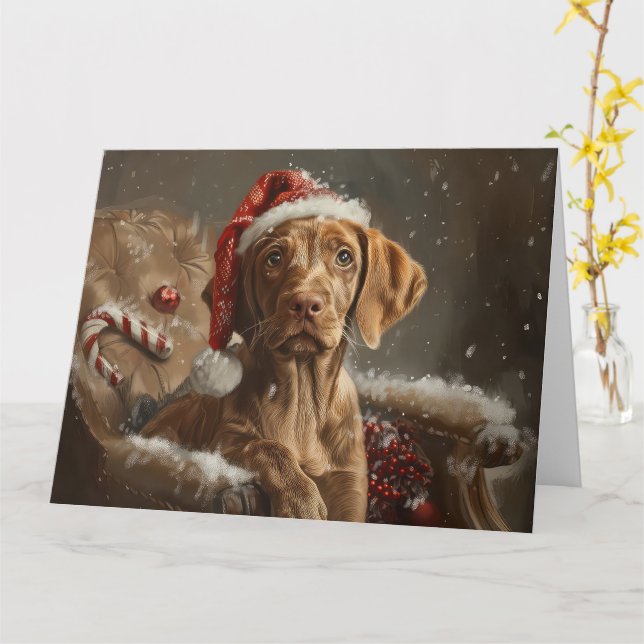Vizsla Dog Weihnachtsfest Karte (Gelbe Blume)