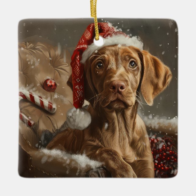 Vizsla Dog Weihnachtsfest Keramikornament (Vorderseite)
