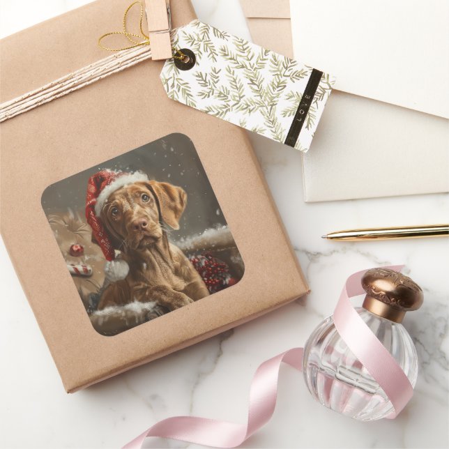 Vizsla Dog Weihnachtsfest Quadratischer Aufkleber (Schenken)