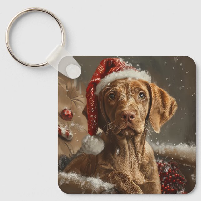 Vizsla Dog Weihnachtsfest Schlüsselanhänger (Vorderseite)