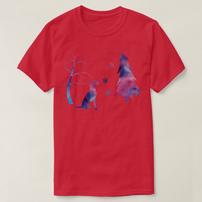 Vizsla Dog Winterkunst mit Schneeflocken T-Shirt (Design vorne)
