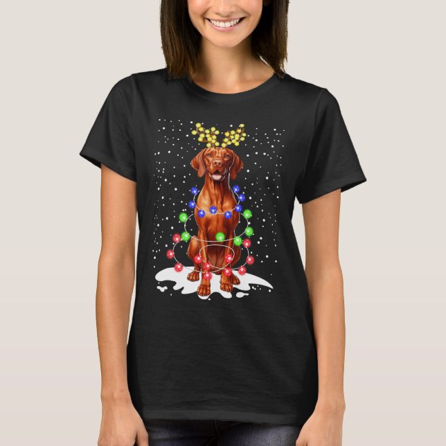 Vizsla Dog Xmas Ugys Weihnachtsbeleuchtung T-Shirt (Vorderseite)