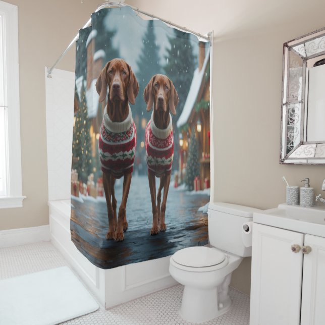 Vizsla Dogs Christmas Snow Holiday Duschvorhang (Beispiel)