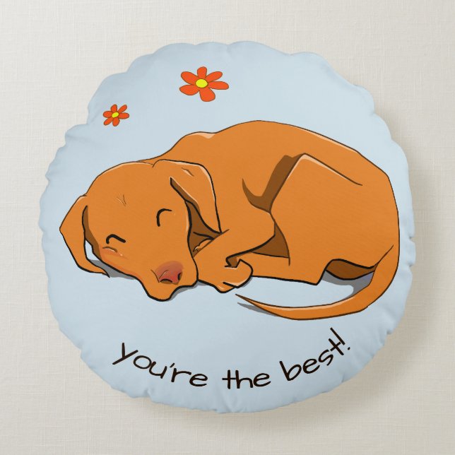 Vizsla dormant Texte personnalisé Coussin rond (Devant)