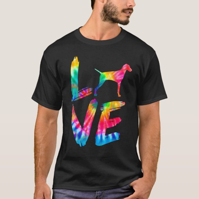 Vizsla Gefärbte Krawatte Liebe Mama Vater T-Shirt (Vorderseite)