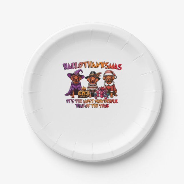 Vizsla Halloween Erntedank Weihnachts Classic T- Pappteller (Vorderseite)