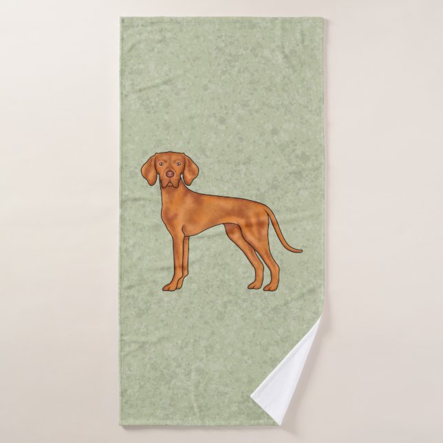 Vizsla Hongroise mignonne Pointeur de dessin vert  (Serviette de bain)