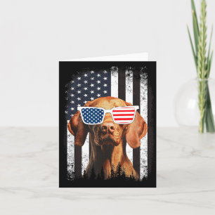 Vizsla Hund Amerikanische Flagge 4. Juli Sonnenbri Karte