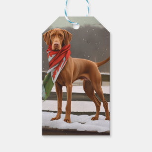 Vizsla-Hund im Schnee Weihnachten Geschenkanhänger