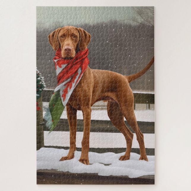 Vizsla Hund in Schnee Weihnachten (Vertikal)