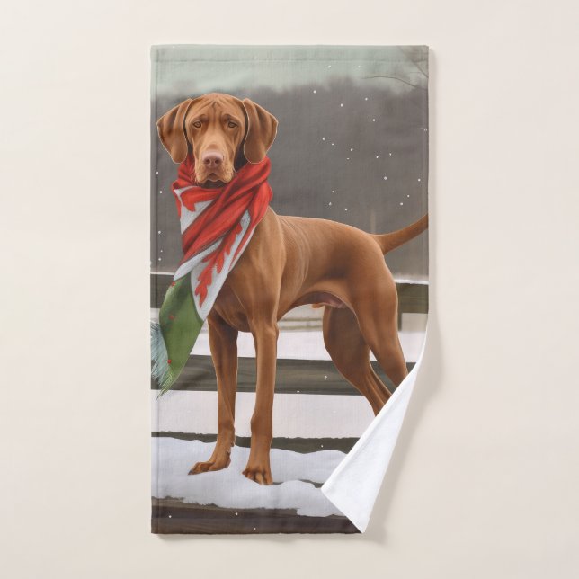 Vizsla Hund in Schnee Weihnachten Badhandtuch Set (Handtuch)