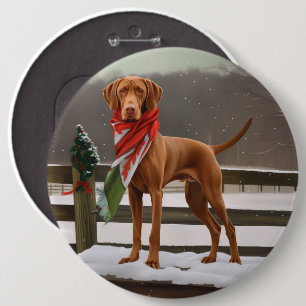 Vizsla Hund in Schnee Weihnachten Button
