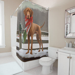 Vizsla Hund in Schnee Weihnachten Duschvorhang
