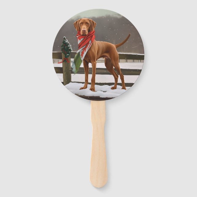 Vizsla Hund in Schnee Weihnachten Fächer (Vorderseite)