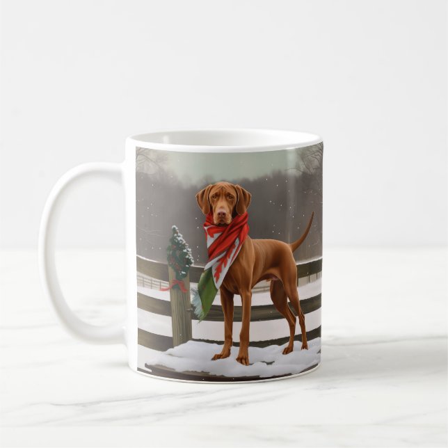 Vizsla Hund in Schnee Weihnachten Kaffeetasse (Links)
