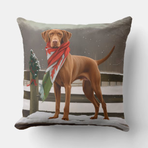 Vizsla Hund in Schnee Weihnachten Kissen