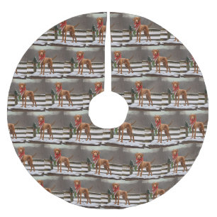 Vizsla Hund in Schnee Weihnachten Polyester Weihnachtsbaumdecke