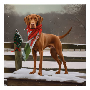 Vizsla Hund in Schnee Weihnachten Poster