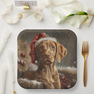 Vizsla-Hund Weihnachtsfestlich Pappteller