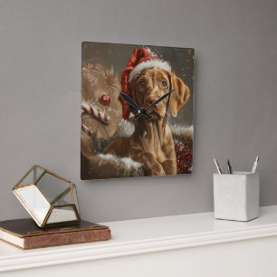 Vizsla-Hund Weihnachtsfestlich Quadratische Wanduhr
