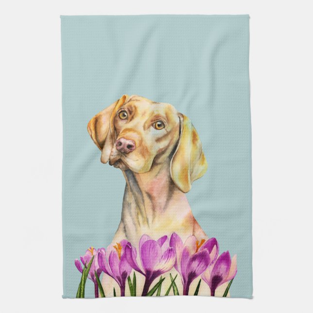 Vizsla Hunde-und Krokus-BlumeWatercolor Geschirrtuch (Vertikal)