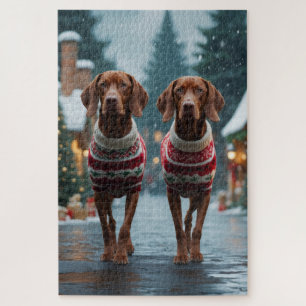Vizsla Hunde Weihnachten Schnee Urlaub
