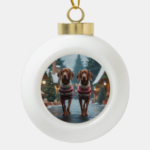 Vizsla Hunde Weihnachten Schnee Urlaub Keramik Kugel-Ornament