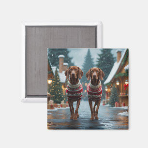 Vizsla Hunde Weihnachten Schnee Urlaub Magnet