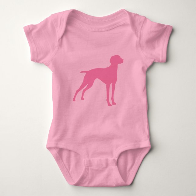 Vizsla HundeSilhouette (Rosa) Baby Strampler (Vorderseite)