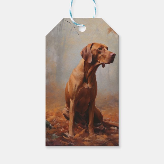 Vizsla im Herbst Leaves Fall Inspiriert Geschenkanhänger (Vorderseite)
