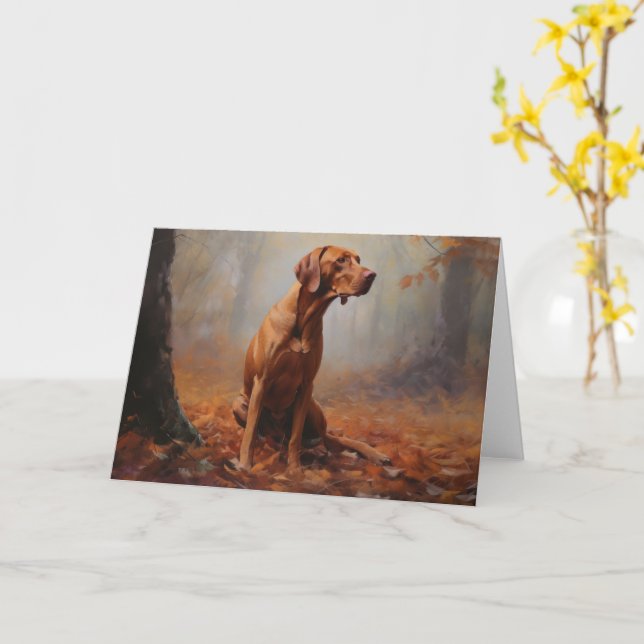 Vizsla im Herbst Leaves Fall Inspiriert Karte (Gelbe Blume)