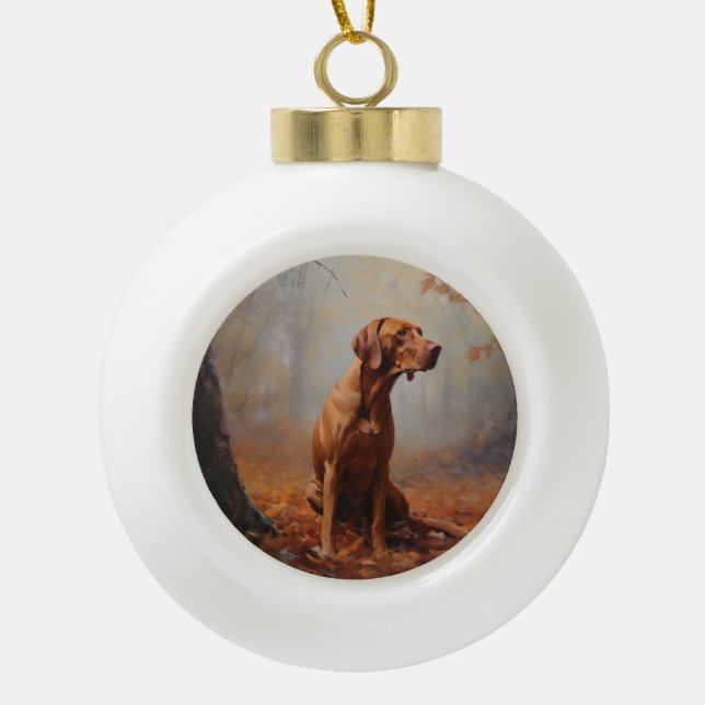 Vizsla im Herbst Leaves Fall Inspiriert Keramik Kugel-Ornament (Vorderseite)