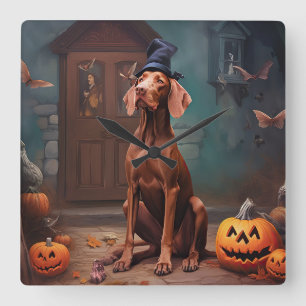 Vizsla-Kürbisse Halloween Gruselig Quadratische Wanduhr