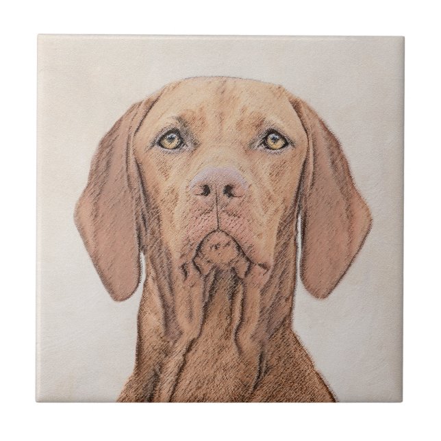 Vizsla-Malerei - Niedliche Original Hunde Kunst Fliese (Vorderseite)