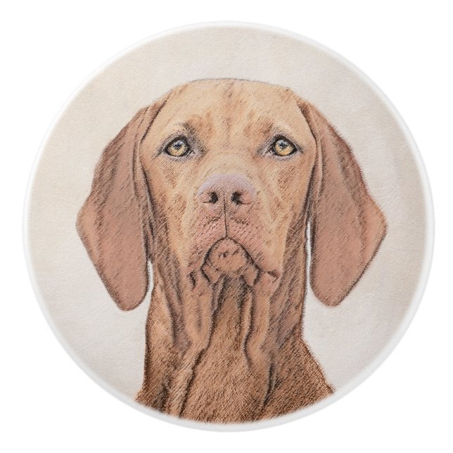 Vizsla-Malerei - Niedliche Original Hunde Kunst Keramikknauf (Vorderseite)