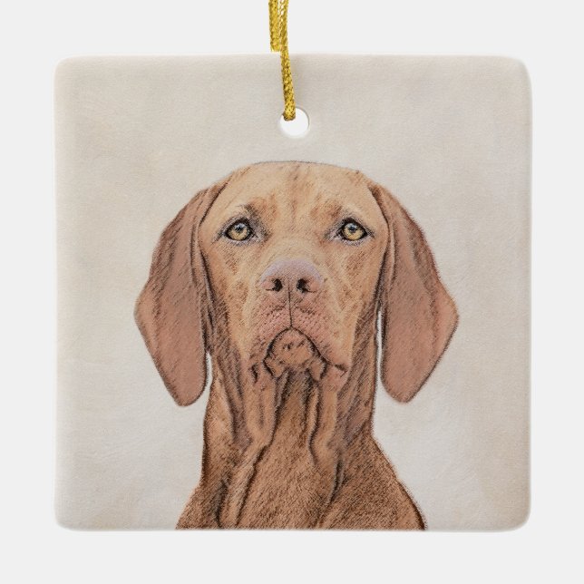 Vizsla-Malerei - Niedliche Original Hunde Kunst Keramikornament (Vorderseite)